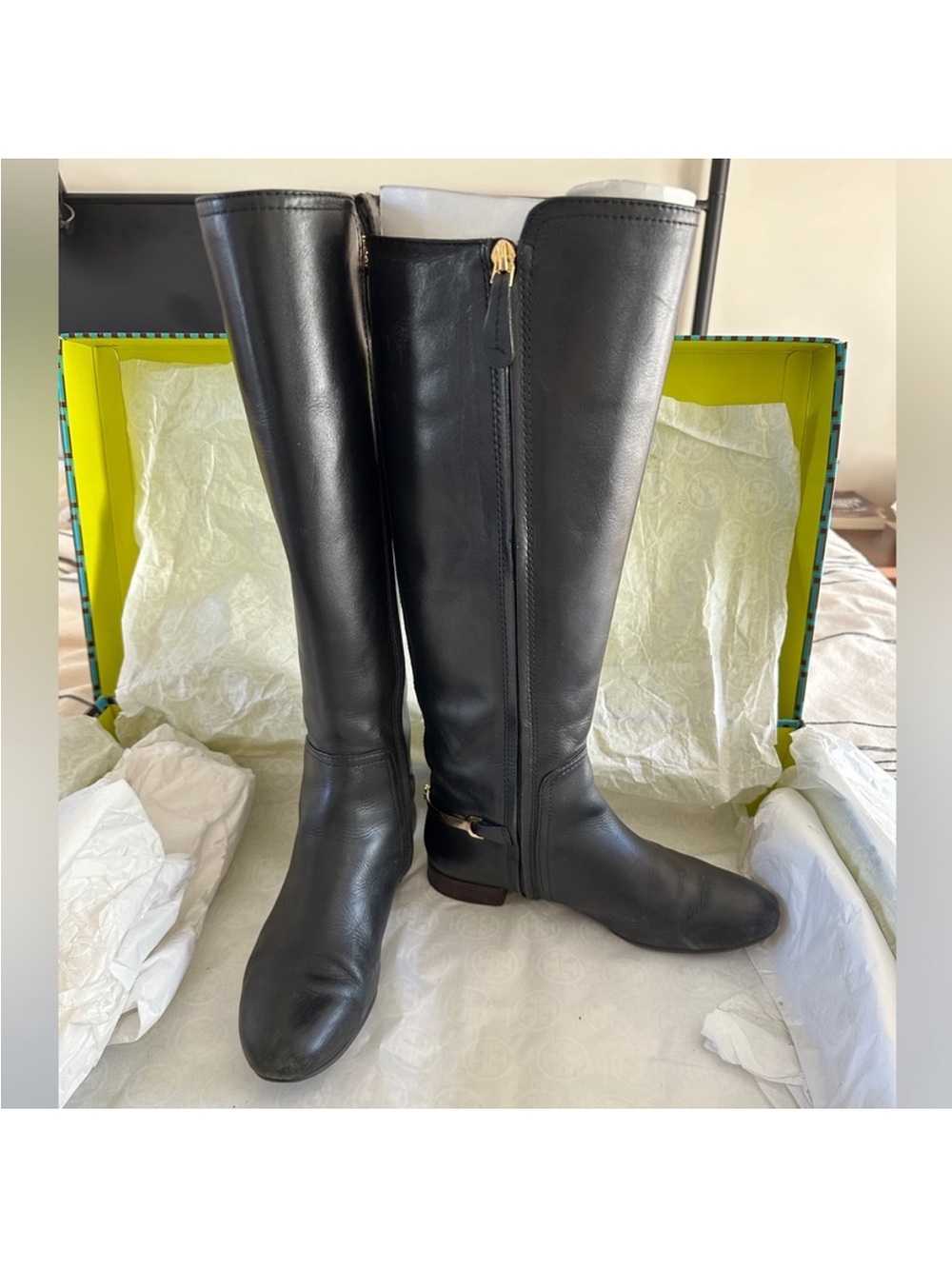 Tory Burch Women's Black Leather Tall Riding Boots